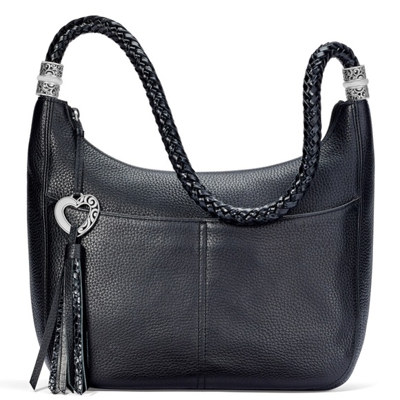 Brighton Handbags - Brighton Barbados Black Pebbled Leather Ziptop Hobo Purse